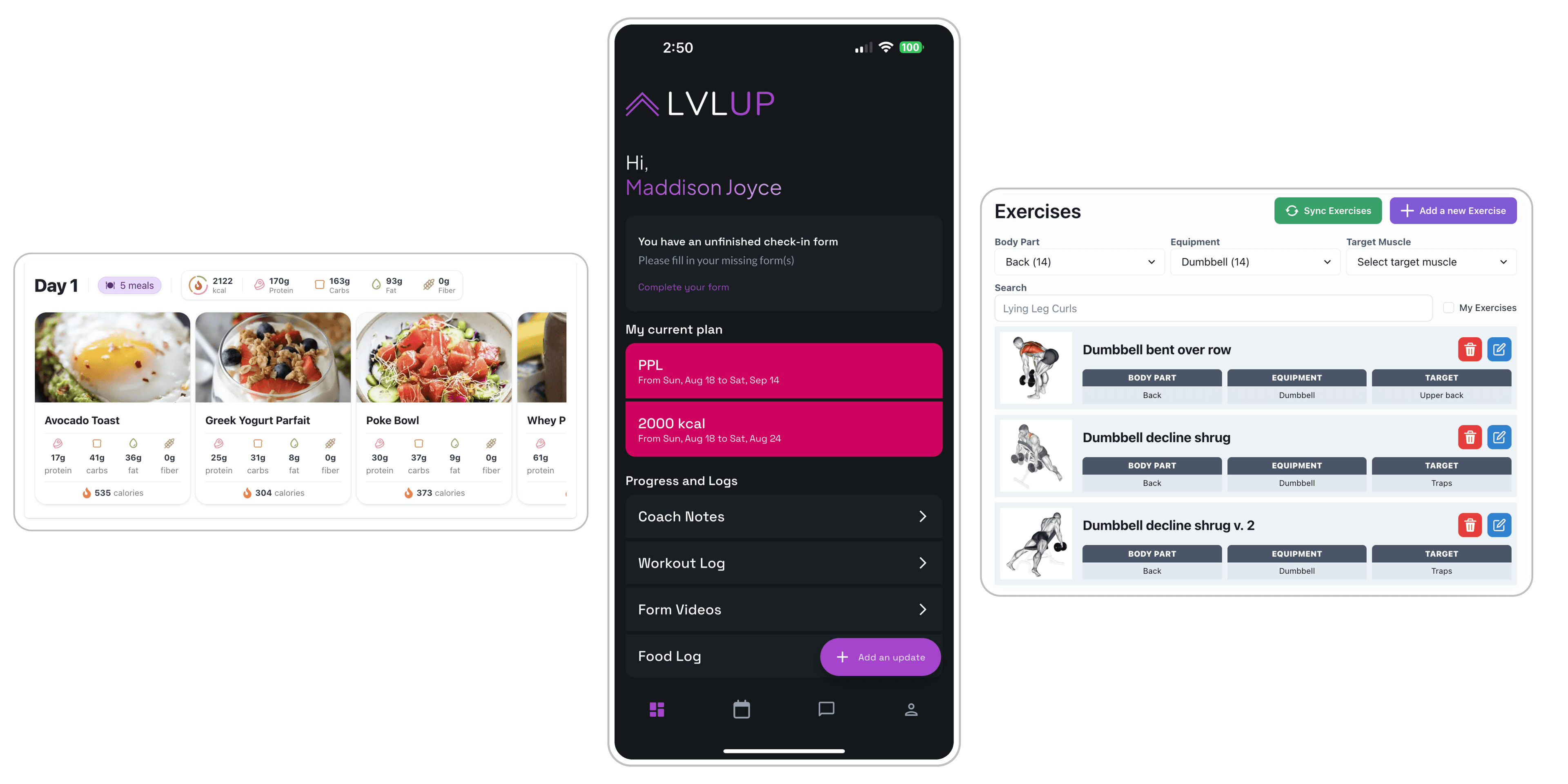 LVLUP coaching platform dashboard preview